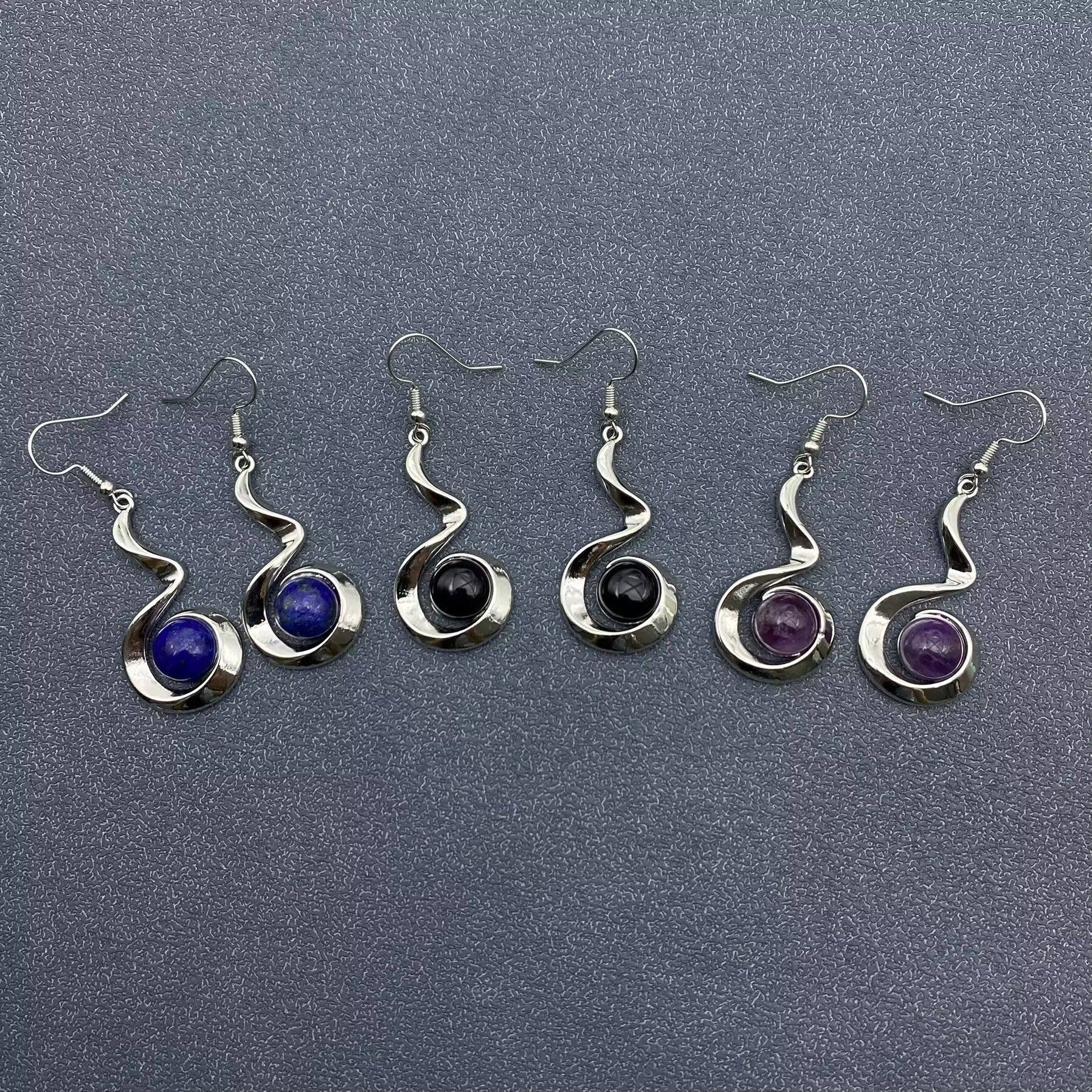 Mio Queena - Wholesale Dangle Earrings - Geometric Dangle Earrings Inlaid with Natural Stone - CS7