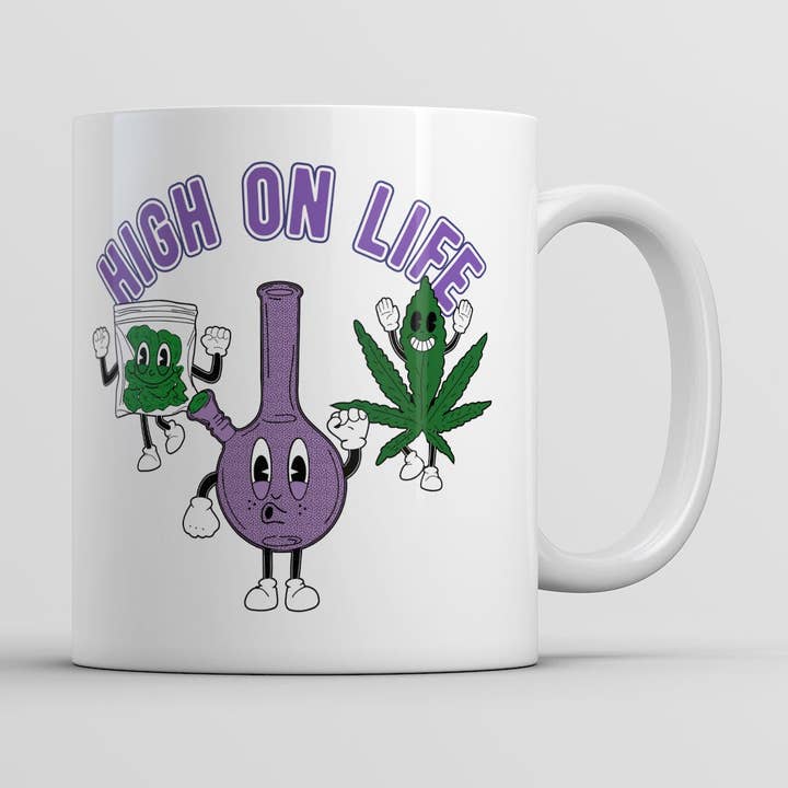 Tasse en céramique graphique High On Life 420 Tasse à café Lave-vaisselle pour la vente par Crazy Dog T-Shirts