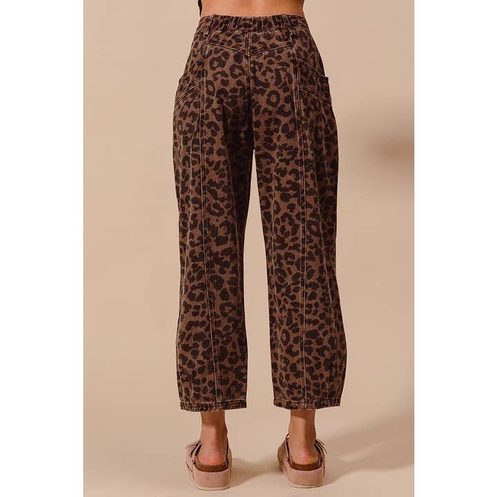 IVE - Wholesale Pants - Women's - TWO TONED LEOPARD PRINT TWILL MID RISE WIDE PANTS
