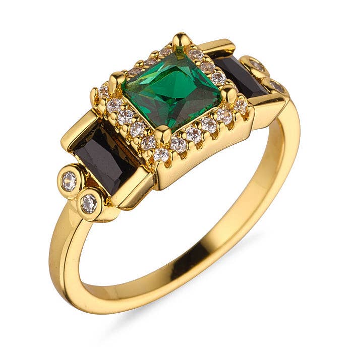 Anillo Emerald & Jet CZ #7 para venta al por mayor de Knight & Day Jewellery