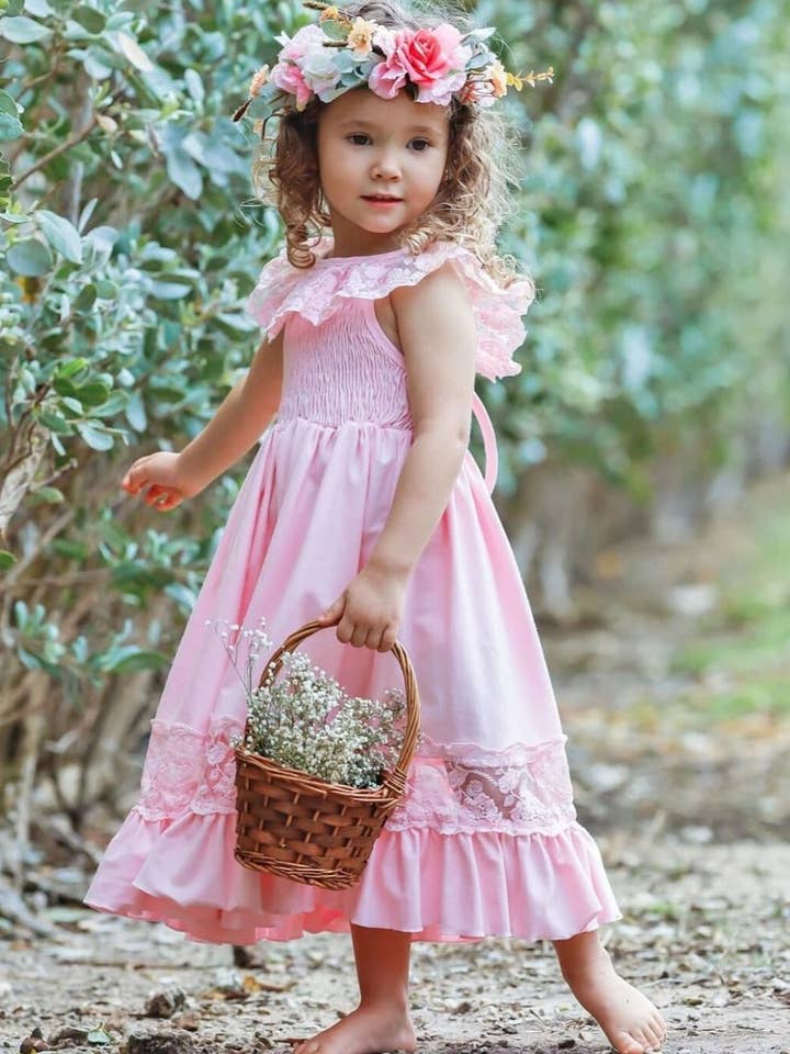 Mia Belle Girls • Wholesale - Wholesale Dress – Kids - Lace & Ruffles Pastel Maxi Dress
