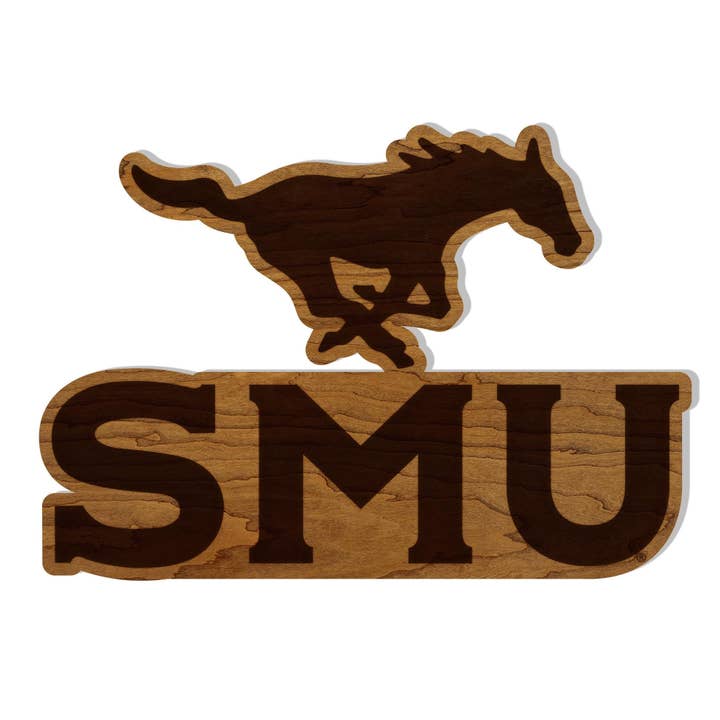 Southern Methodist University Mustangs Cutout Wall Hanging – Crafted from Cherry and Maple Wood - SMU Mustangs for wholesale by LazerEdge