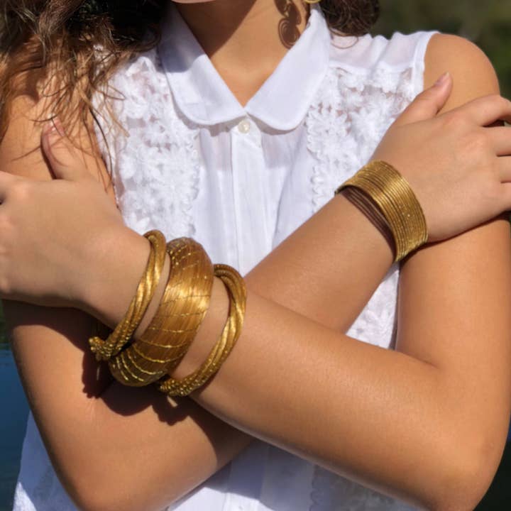 Pulseira oval ecológica vintage de grama dourada por atacado de Fetutti Jewelry