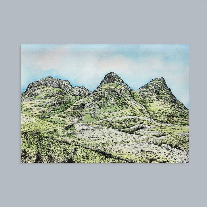 Stampa artistica delle tre sorelle di Glen Coe per la vendita all'ingrosso da parte di Discover and Draw