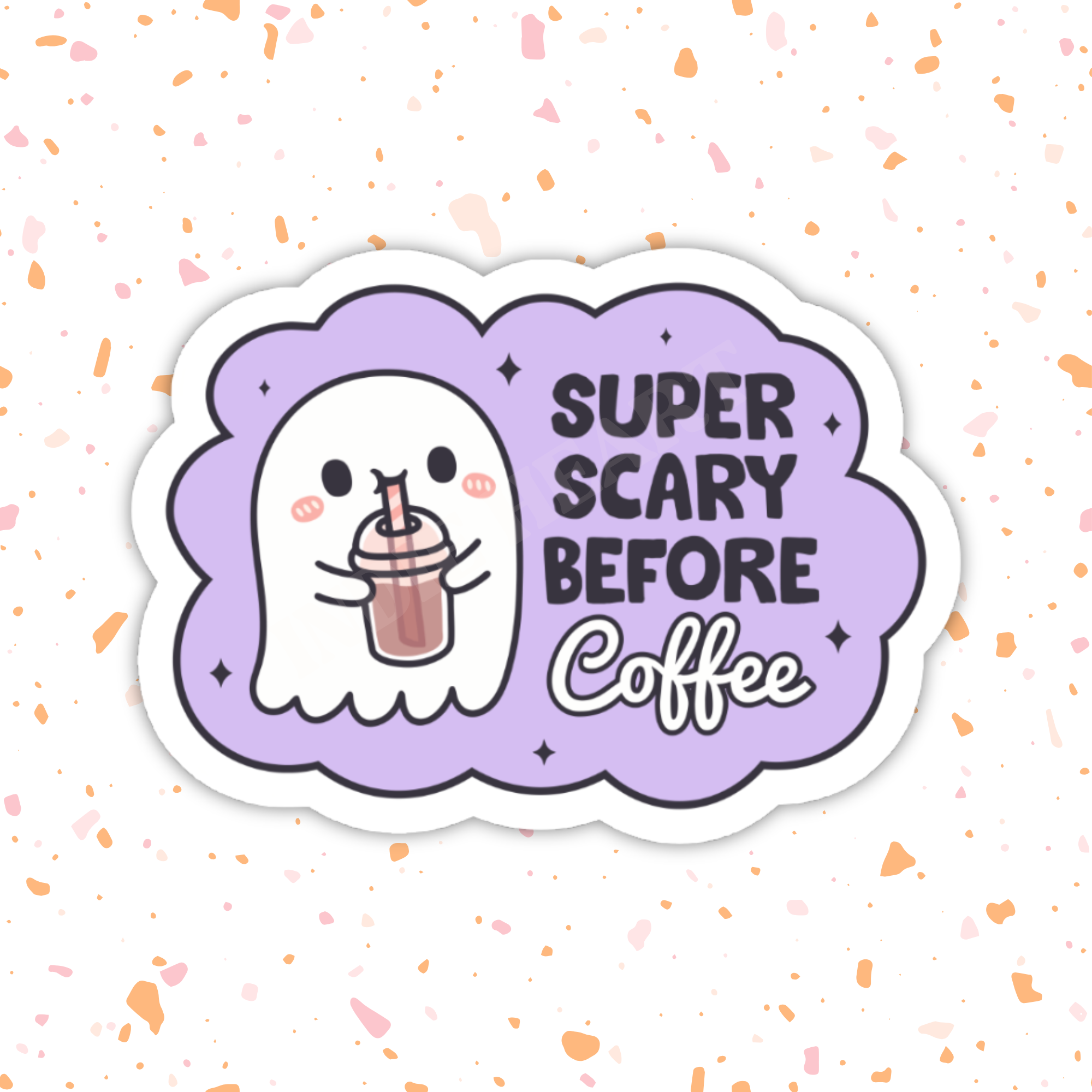 Indie Heart Studio - Wholesale Sticker - Scary Before Coffee Sticker – Cute Ghost, Glossy Vinyl 2