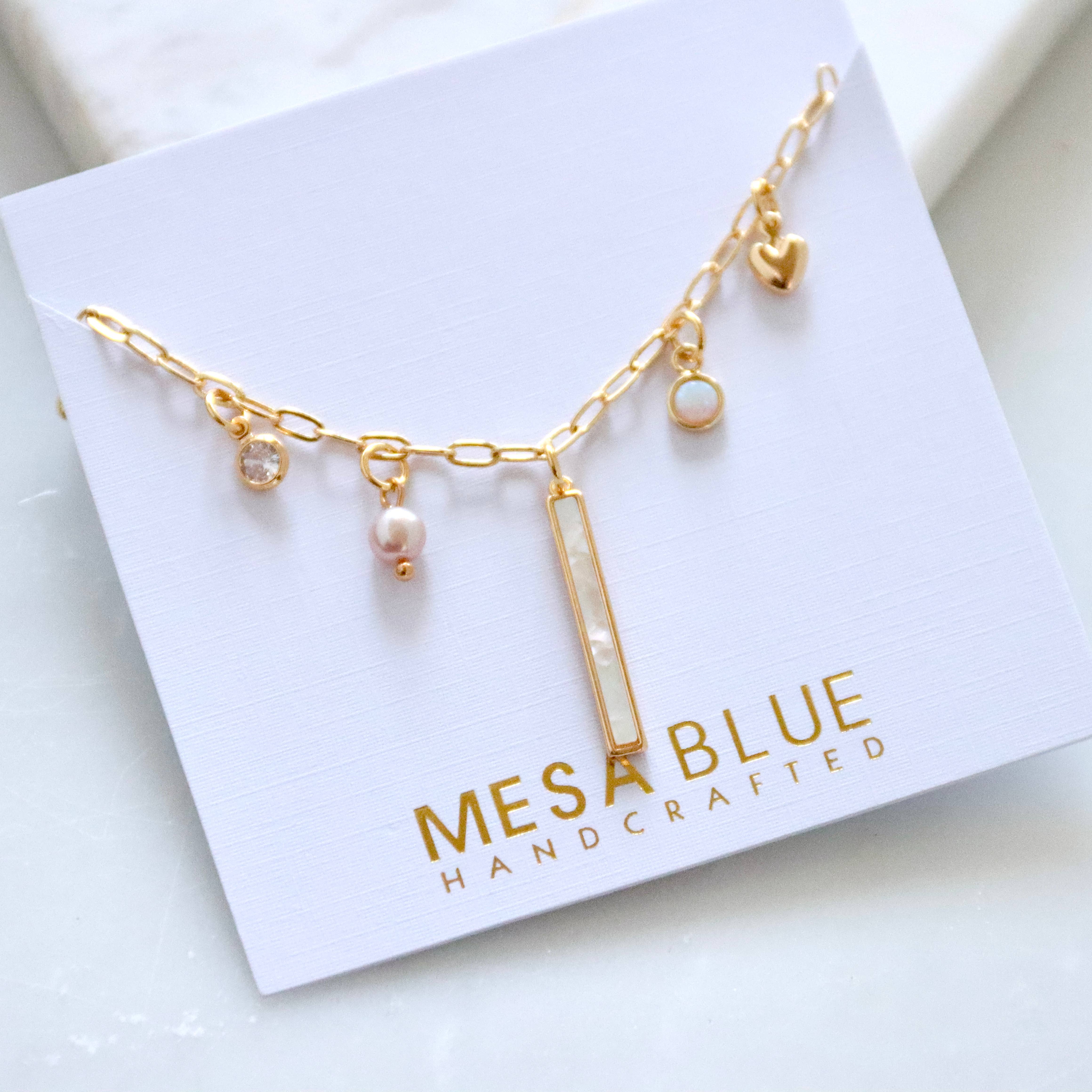 Mesa Blue - Wholesale Pendant/Charm Necklace - CZ, Mother of Pearl, Opal, Pearl Charm Necklace 2