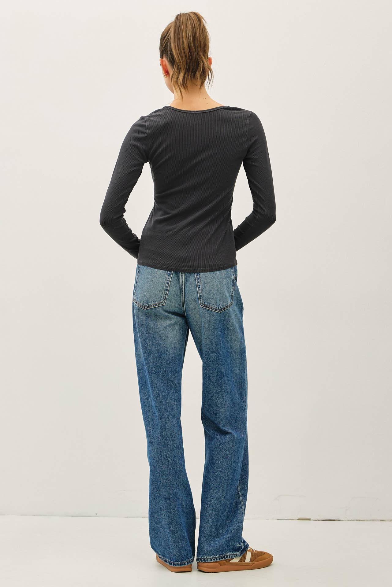 Be Cool - Wholesale Knit Top - Women's -  RIBBED NOTCHED NECK LONGSLEEVE BASIC TOP 3