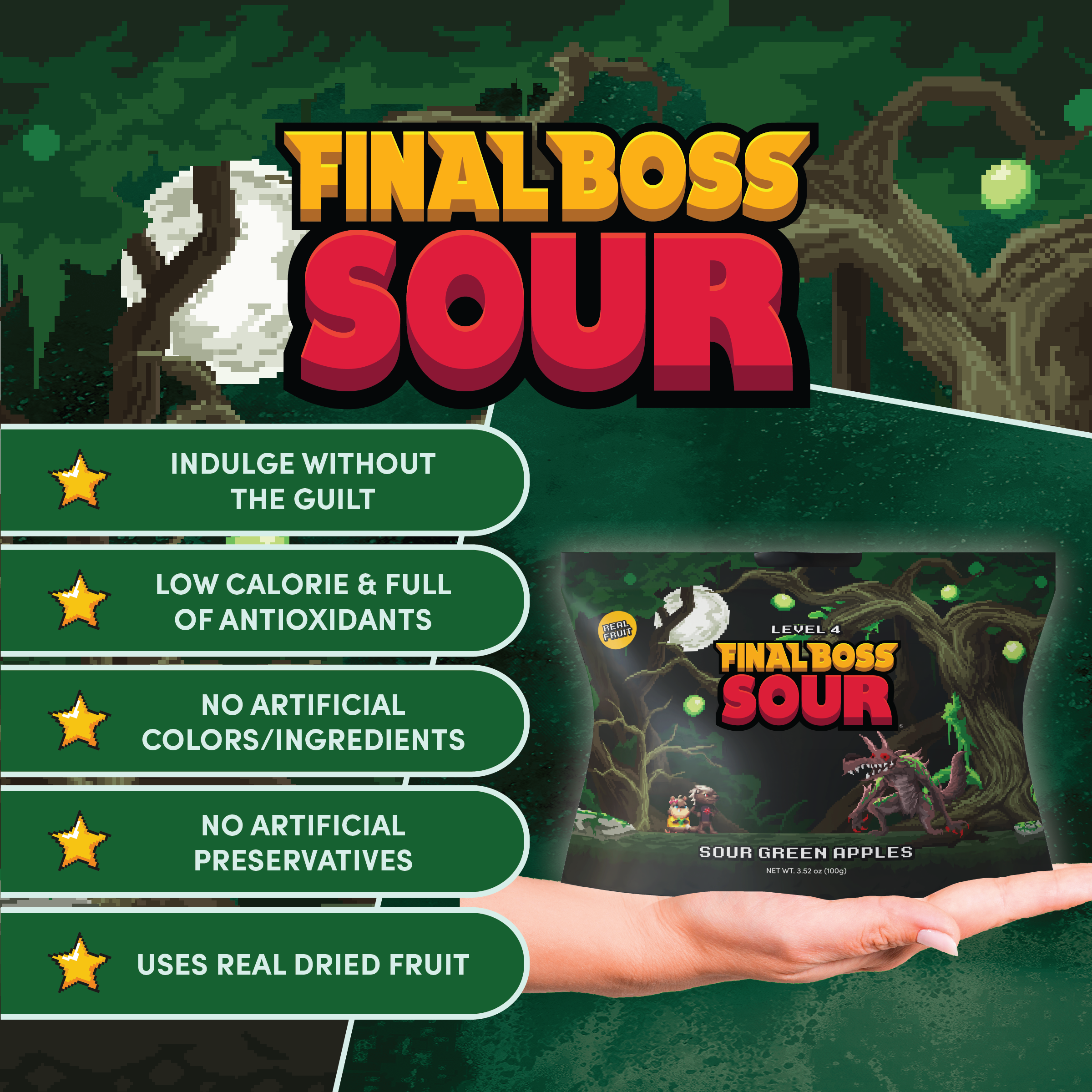 Final Boss Sour - Wholesale Gummy - Level 4 Green Apple (4-Pack)4