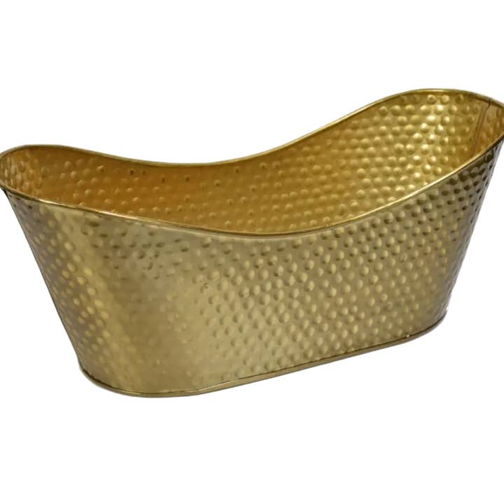 Christmas Carousel Collection - 15" Gold Tin Basket for wholesale by Dunn Deals