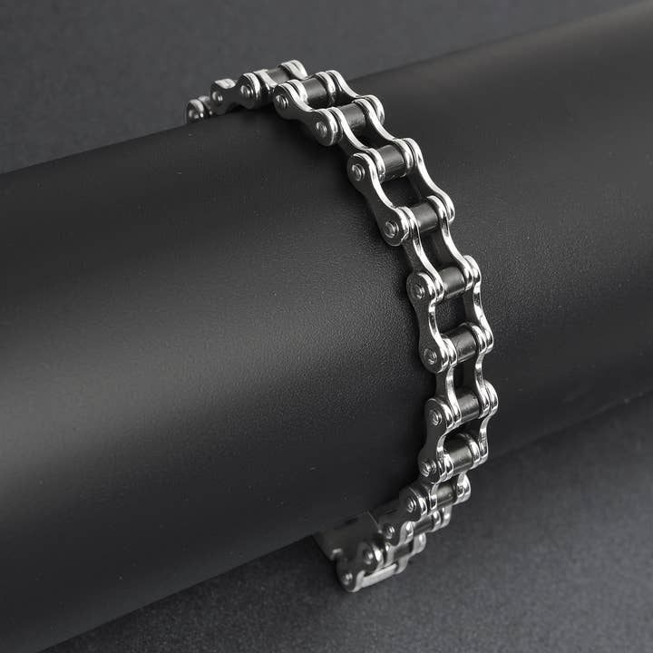 WJW - Wholesale Link & Chain Bracelet - Stainless Steel And Black Bike Chain Bracelet