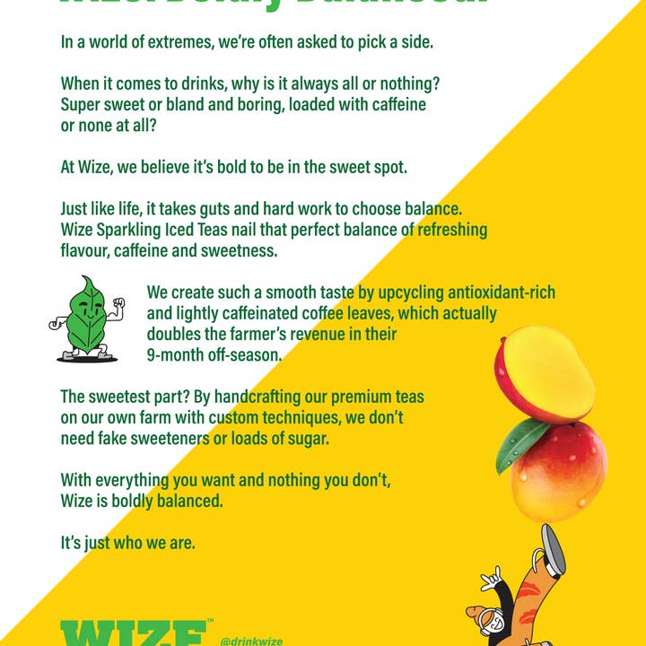 Wize Tea – wholesale Iste – Mousserande Mango iste 12pk - Lågt socker, Lätt koffein
