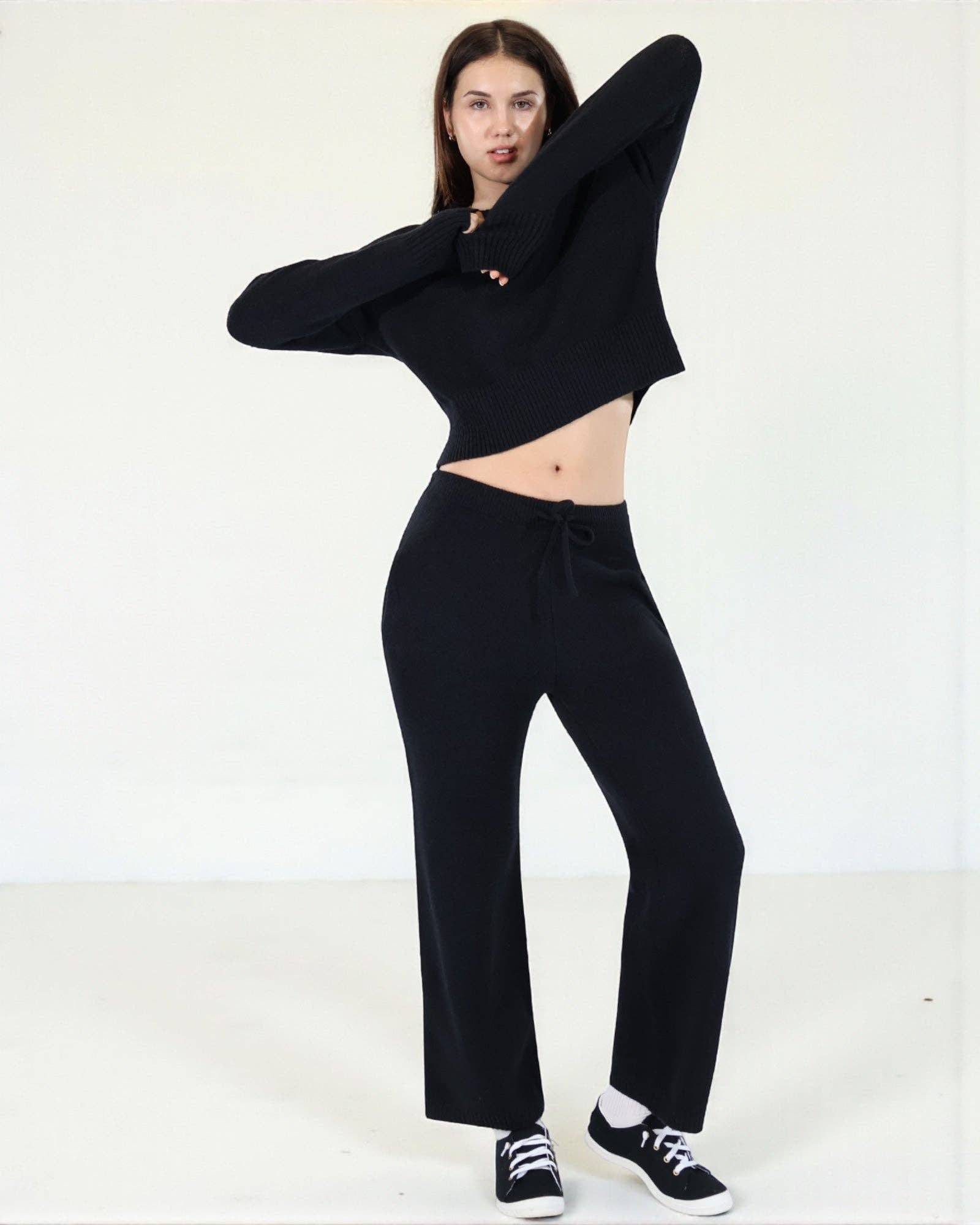 Royal Threads – wholesale Lounge set – Women's – Women’s Knit Two-Piece Set Cropped Hoodie with Wide Leg Pants5