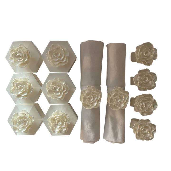 Ensemble de mariage rose | Ronds de serviette + Boîtes à dragées (Lot de 12) pour la vente par Table Talk Decor