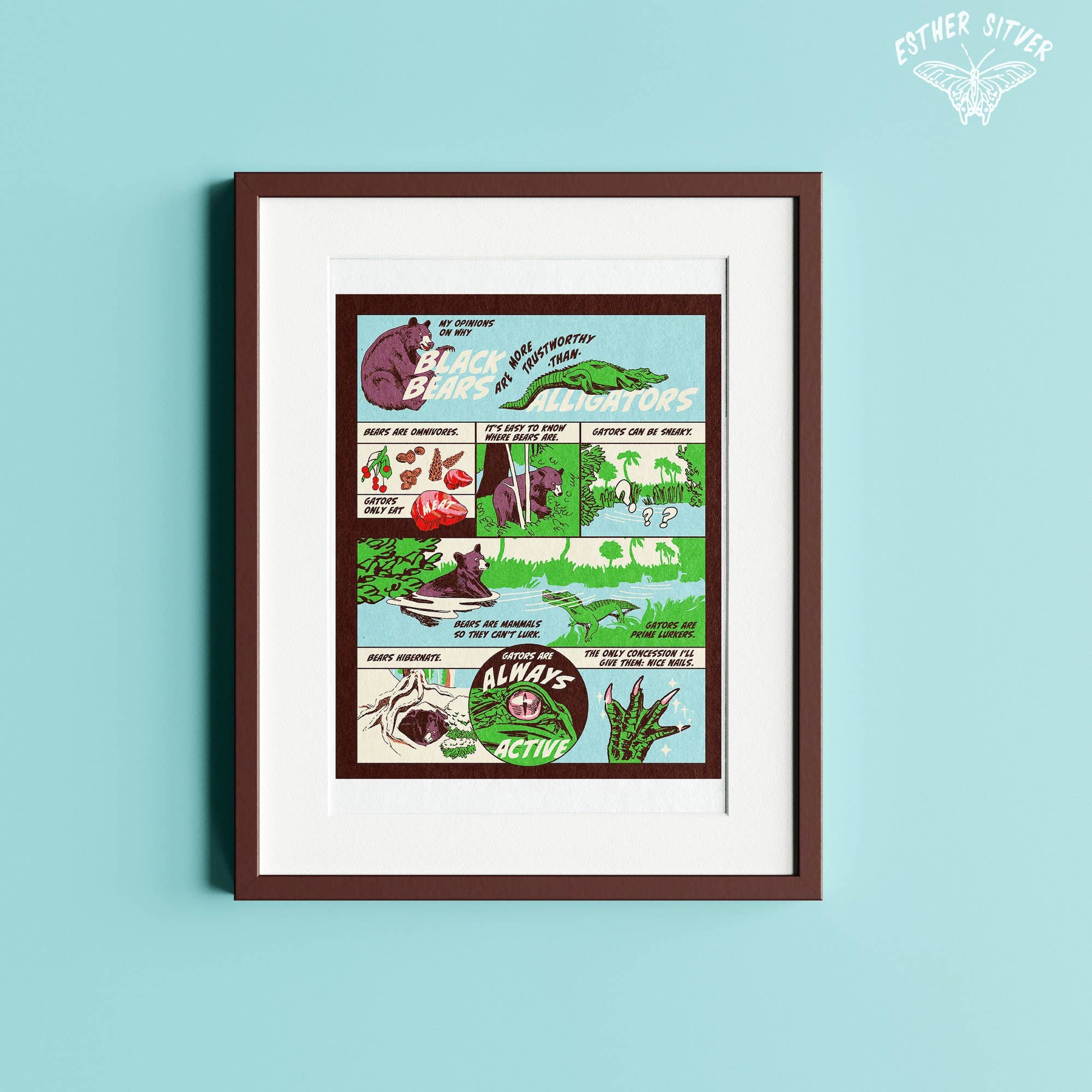 Esther Sketch - Wholesale Art Print - Gator vs Bear Animal Comic Print 8.5"x11"1