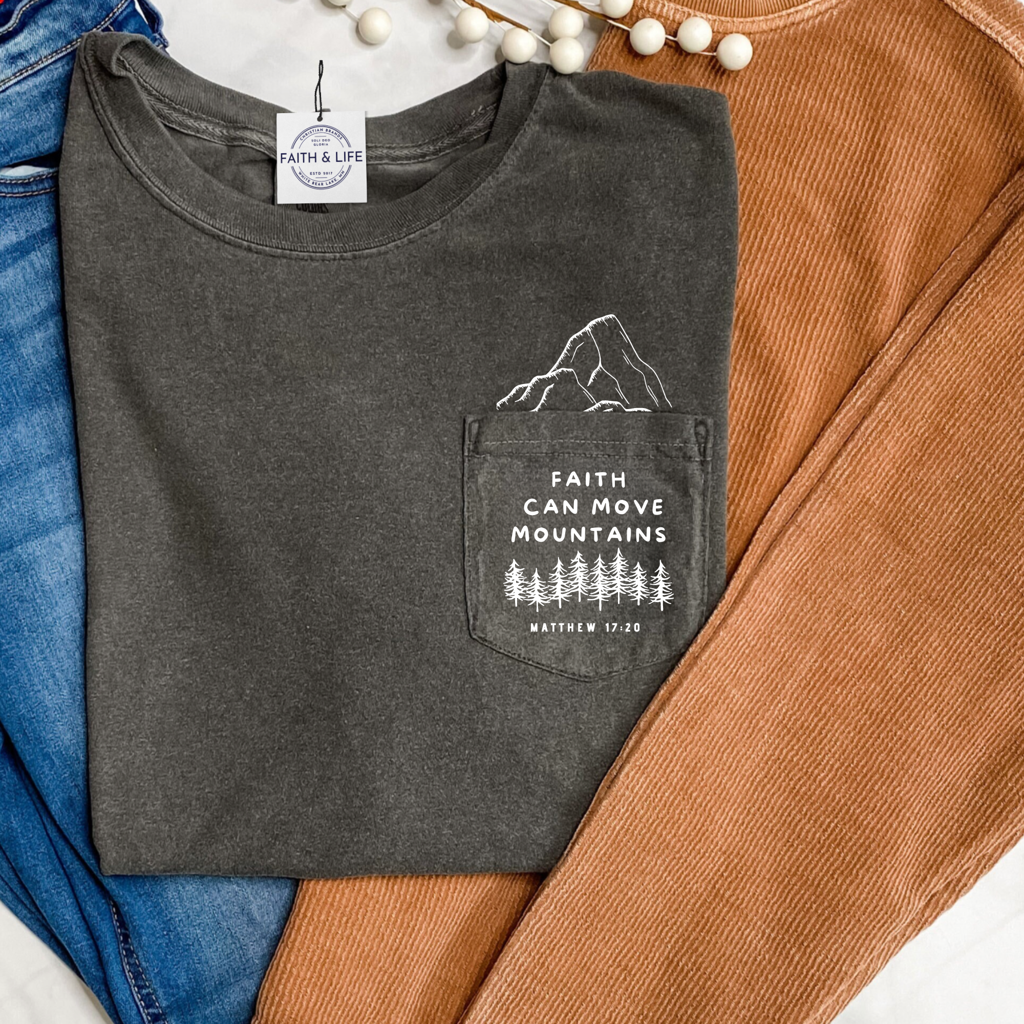 Faith & Life Christian Brands - Wholesale T-Shirt (Graphic) - Women's - Faith Can Move Mountains Vintage Wash Pocket T-Shirt8