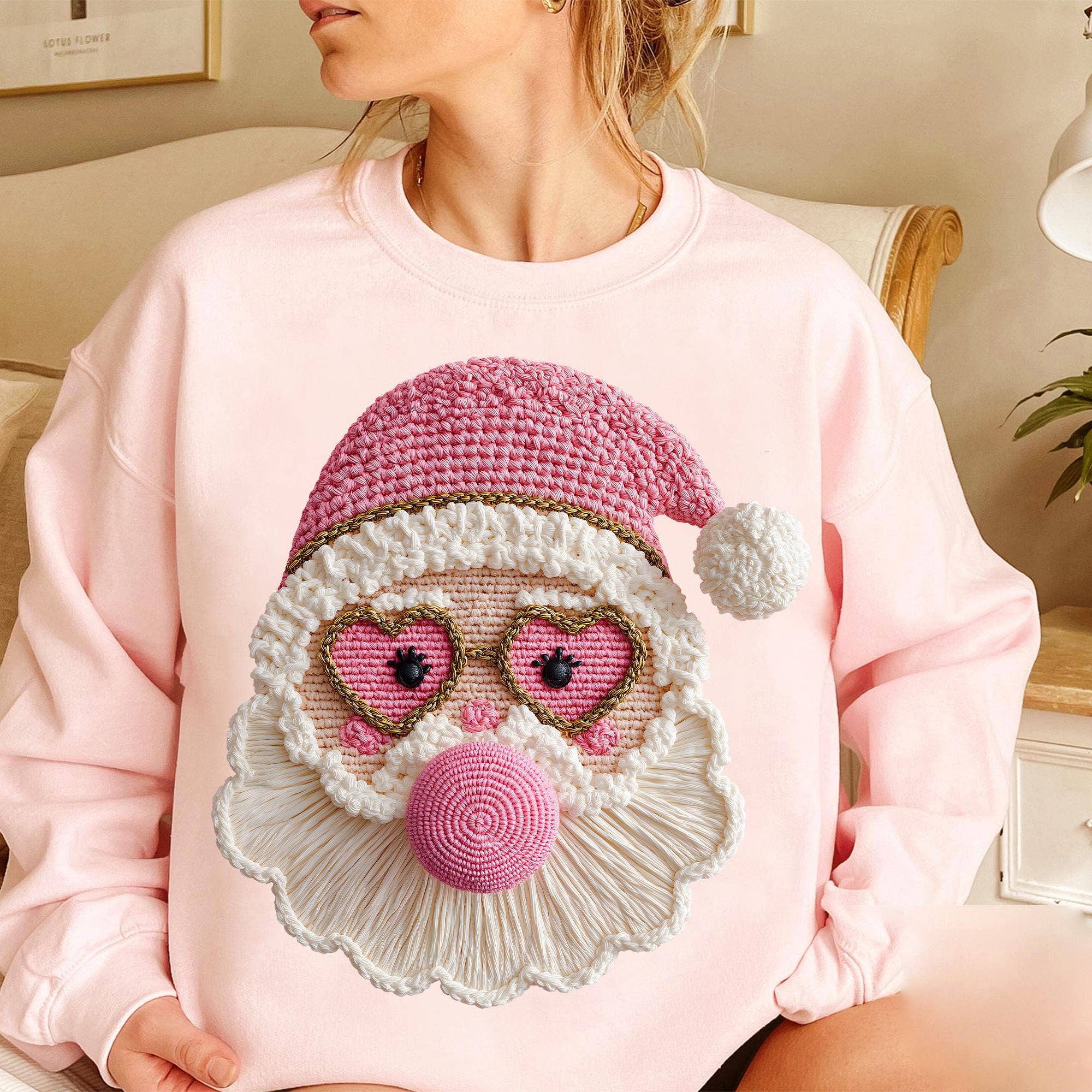 NVC Ecommerce LLC - Vente T-shirt à imprimés – femme - Chemise en faux crochet de Noël tendance, T-shirt rétro en crochet de fil2