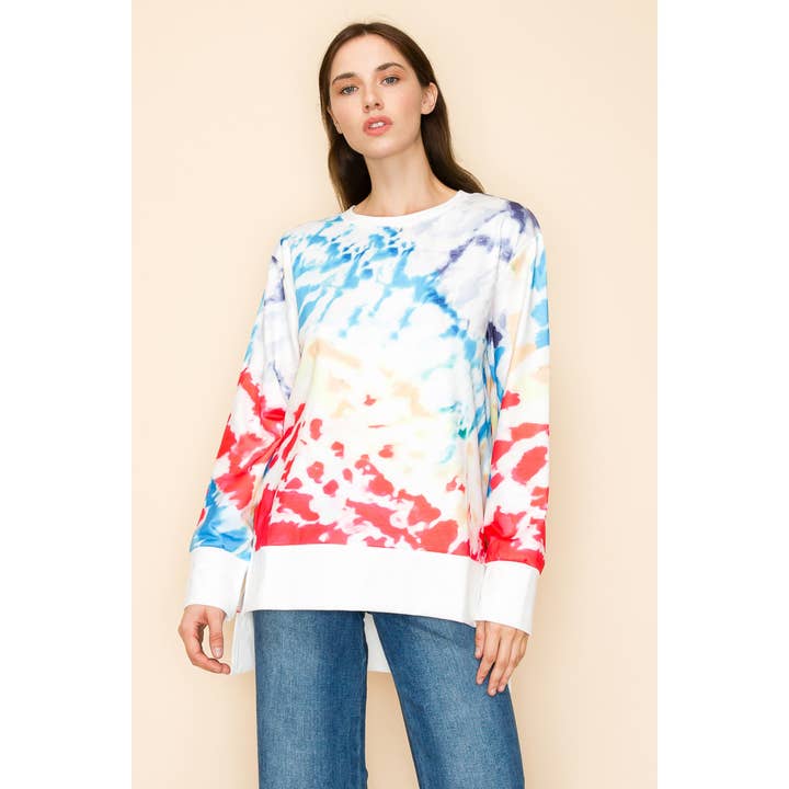MULTI TIE DYE HI LOW DETAILED LOOSE FIT TOP for wholesale by TREND SHOP