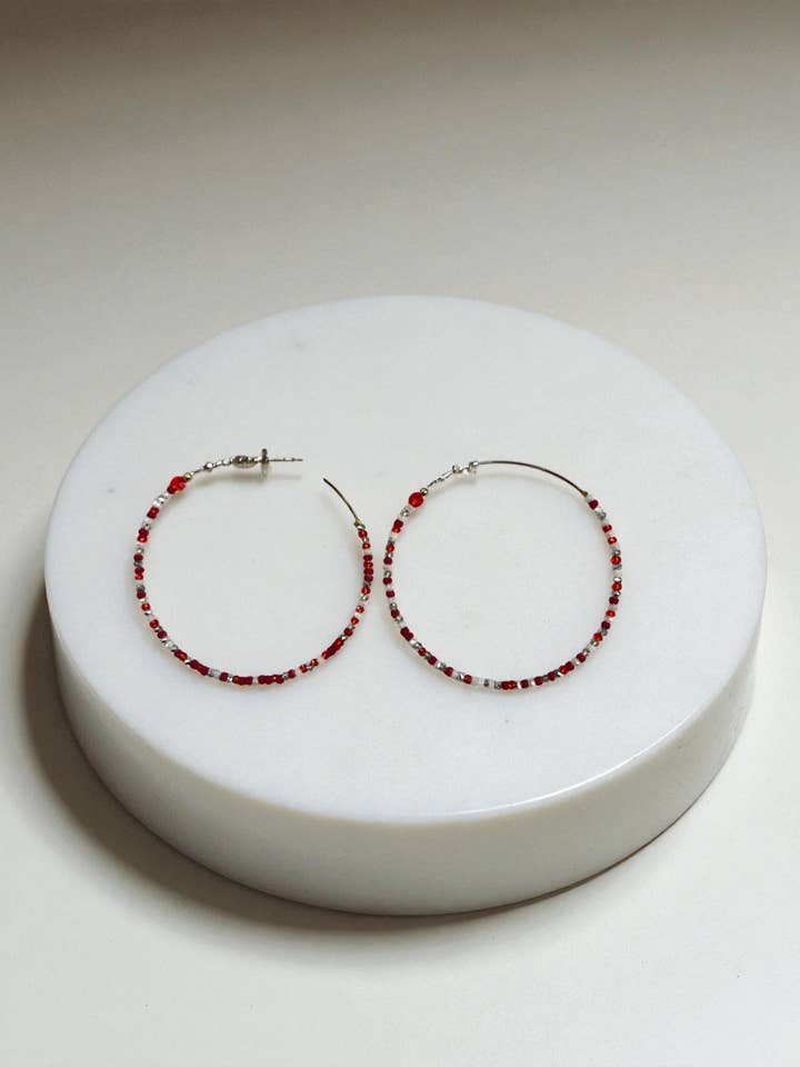 2.5” multicolor mix beaded red hoopEarring for wholesale by Ava Capri