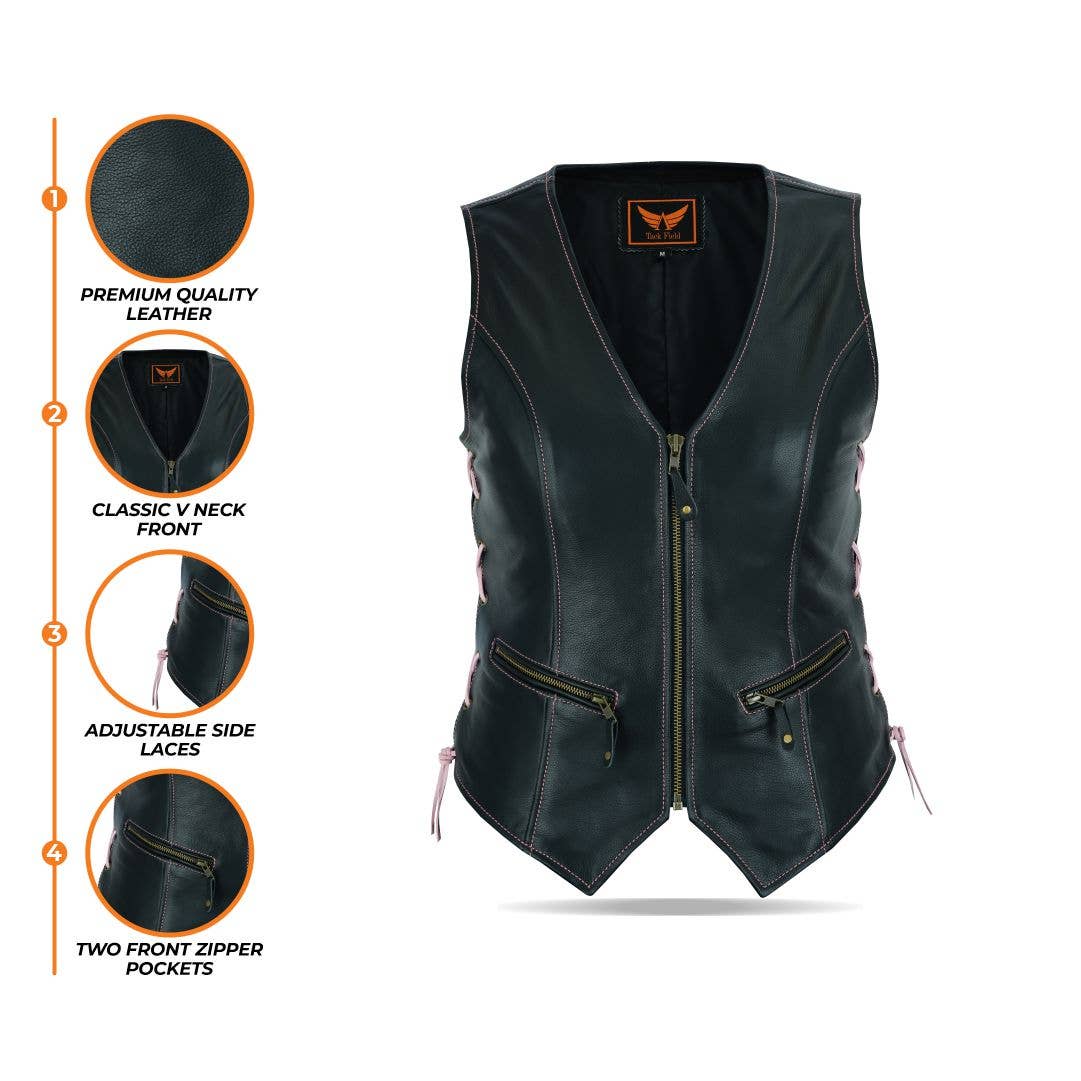 Tackfield - Wholesale Outerwear Vest - Women's - Womens Legacy Rider Motorcycle Leather Vest Heavy-Duty Top Grain Cow Hide6