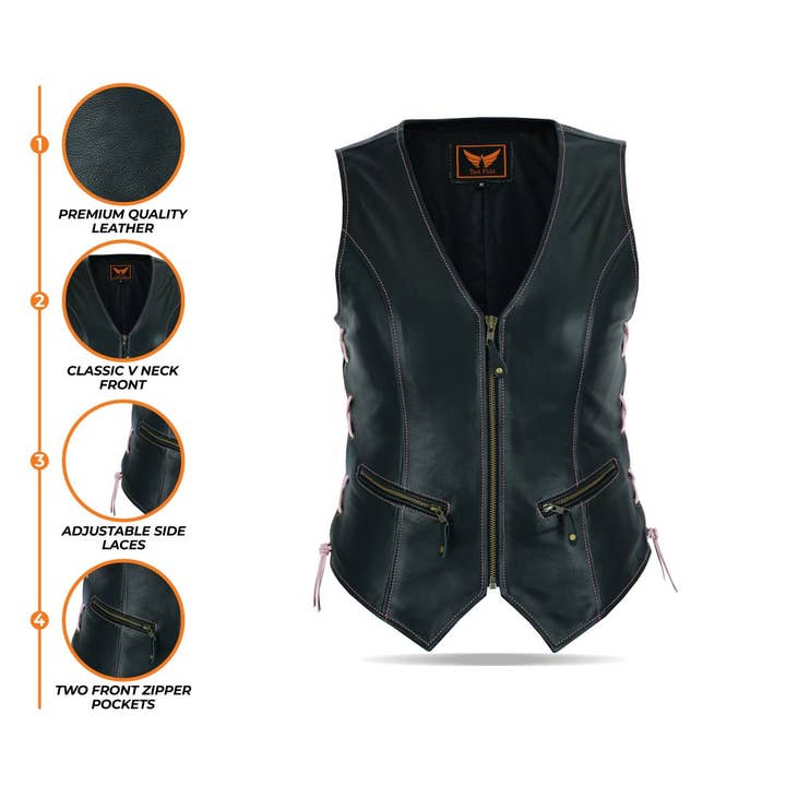 Tackfield - Wholesale Outerwear Vest - Women's - Womens Legacy Rider Motorcycle Leather Vest Heavy-Duty Top Grain Cow Hide6