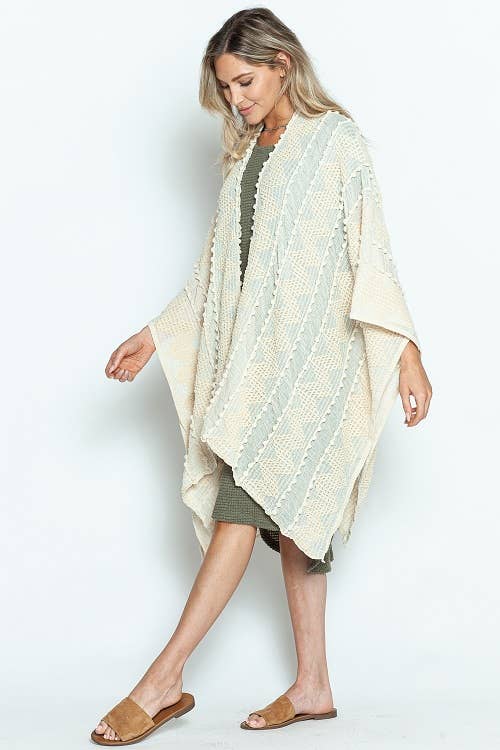 Justin & Taylor - Wholesale Kimono - Women's - Puffer-Up | Soft Textured Cover-Up Kimono With Pom Detail55