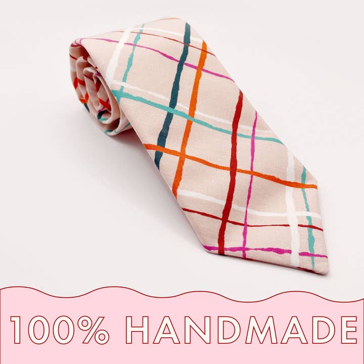 Pink Plaid Neckties, Preppy Style Neckties, Cotton Neckties for wholesale by ELSE