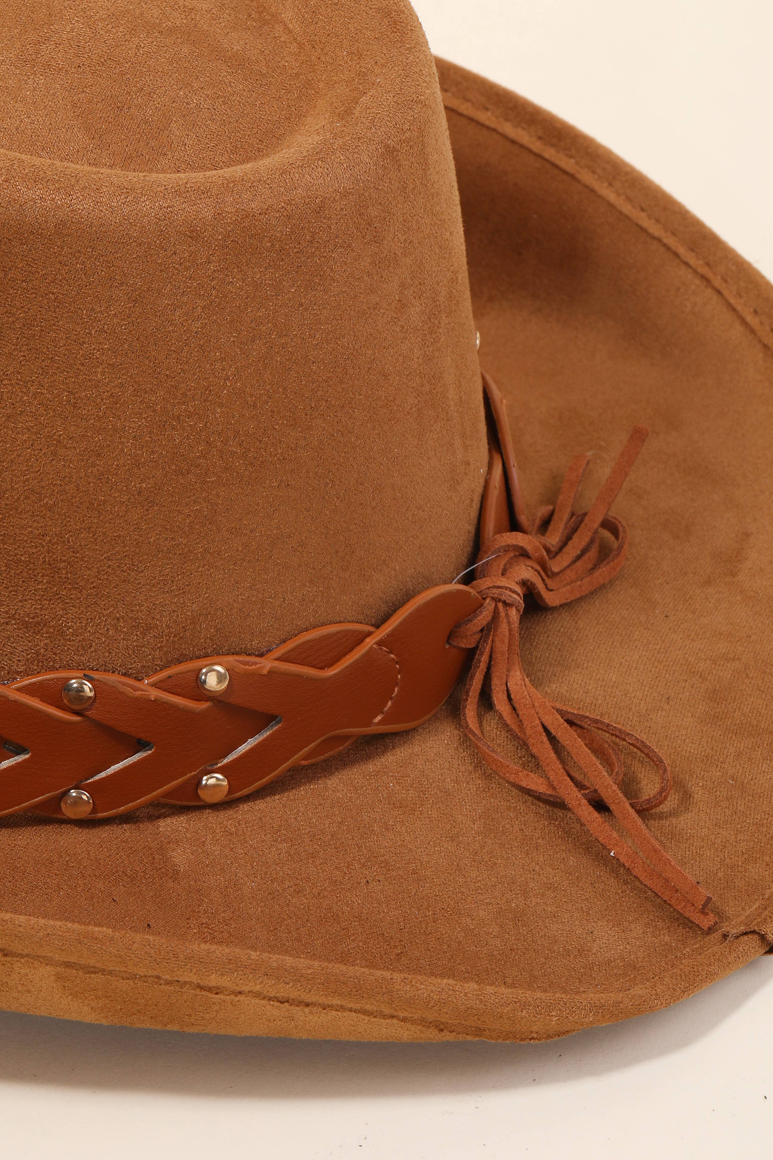 Anarchy Street – Chapéu de cowboy - Mulher por atacado – Chapéu de Cowboy de Palha com Trança Ocidental em Couro1