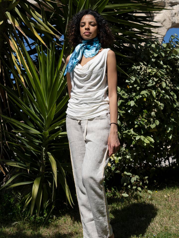 Pantalón con cinturilla elástica en lino francés «Magnolia» para venta al por mayor de Etoiles et Toiles