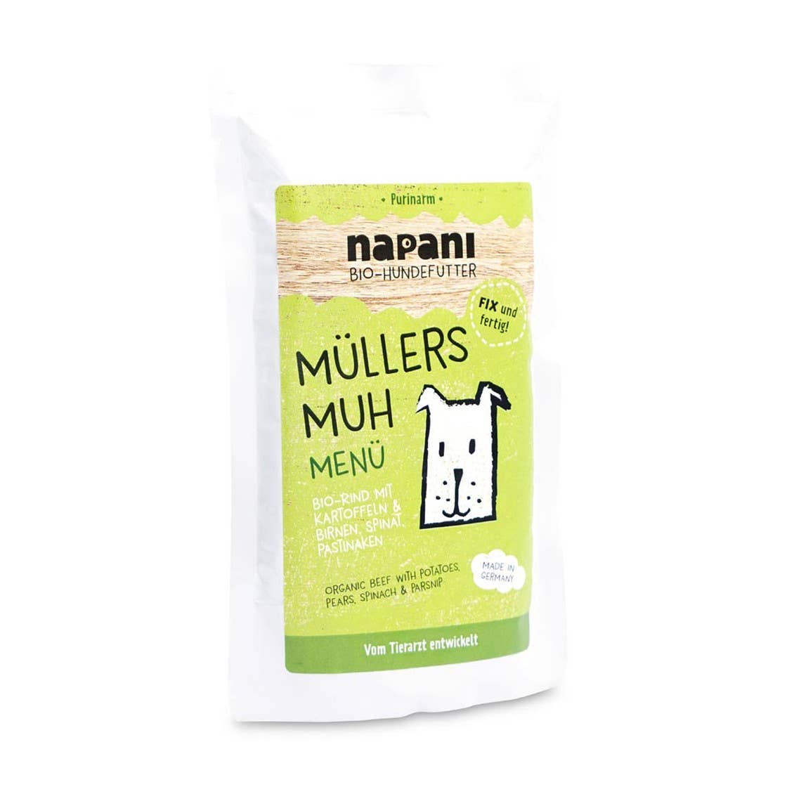 napani GmbH & Co. KG - Vente Nourriture – chien - Menu bio Müllers Muh 150 g - monoprotéiné, pauvre en purines0