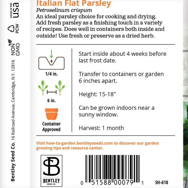 Bentley Seed Co. - Wholesale Plant Seeds - Parsley, Plain Italian Seed Packets1