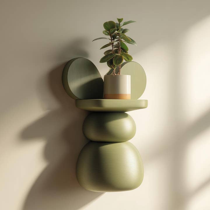 Estantería de pared abstracta impresa en 3D | Repisa flotante escultórica con forma orgánica apilada | Decoración artística moderna para ambientes minimalistas y de diseño para venta al por mayor de Decords