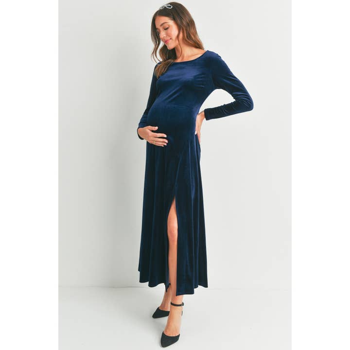 Hello Miz - Wholesale Dress - Maternity - Velvet Long Sleeve Maternity Midi Dress