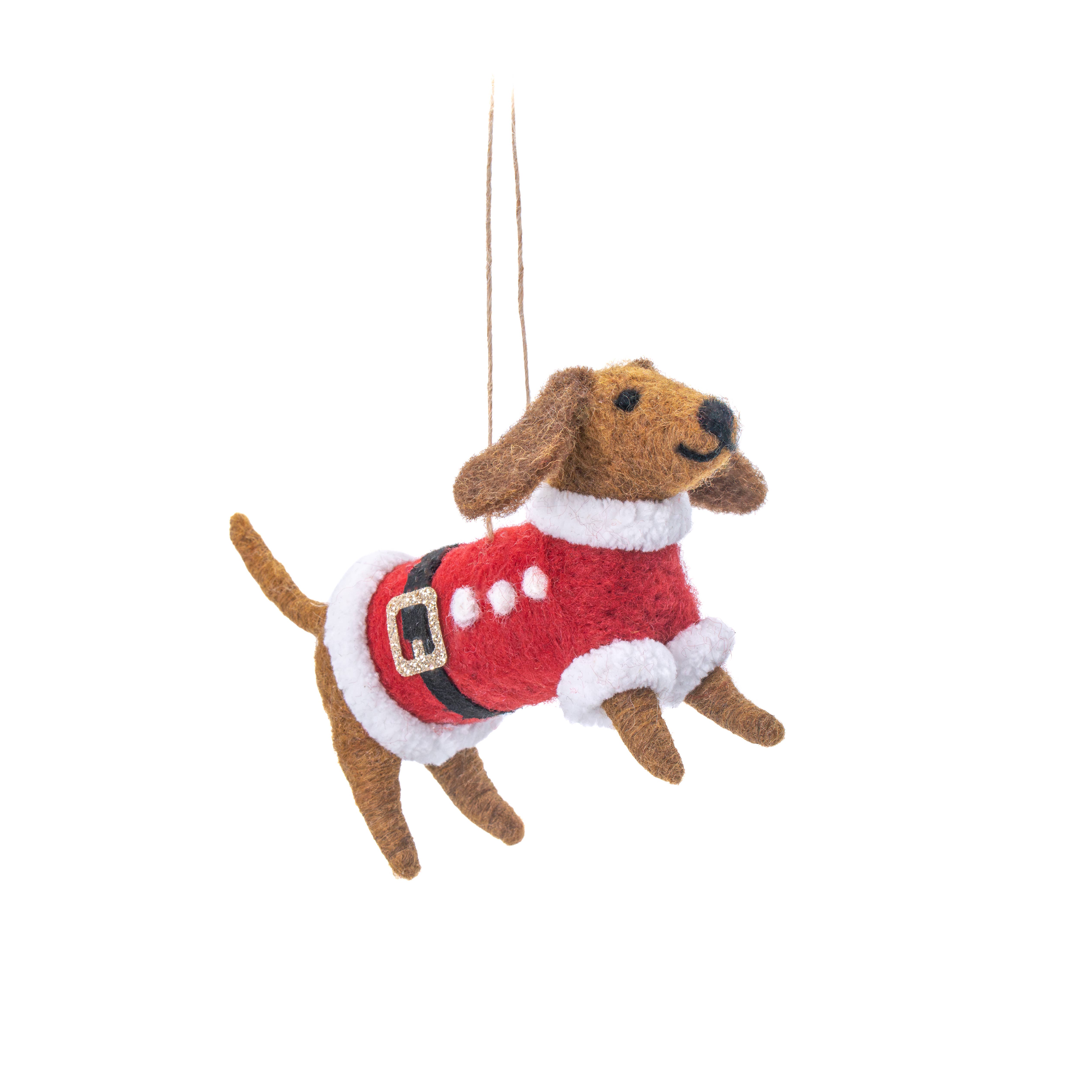 Sass & Belle Europe - Wholesale Christmas Decoration - Santa Paws Sausage Dog Felt Decoration0