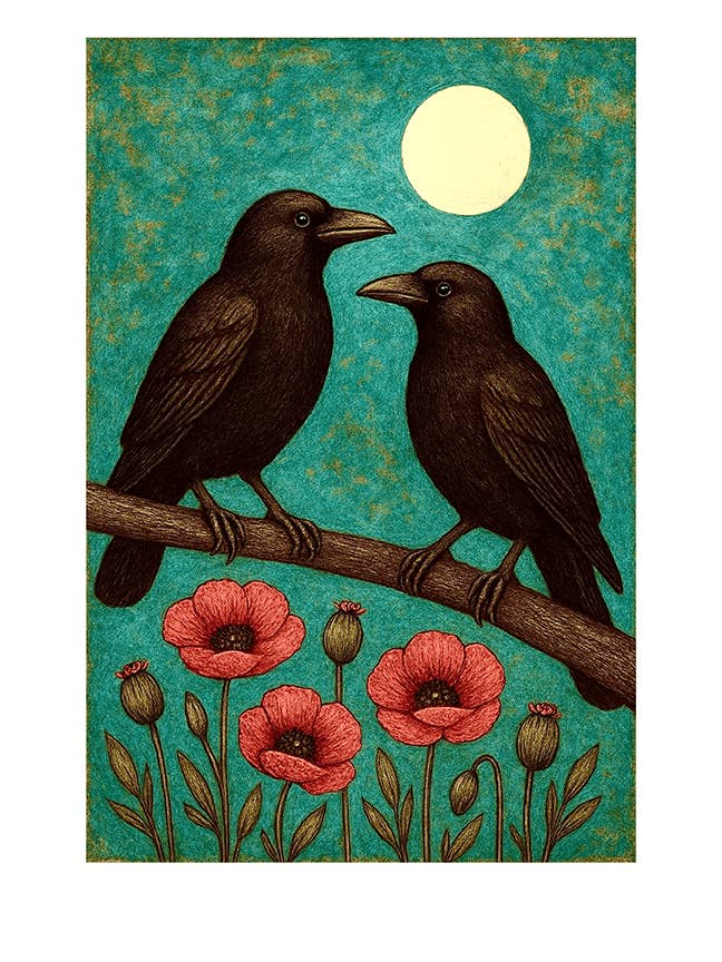 Whimsical Animal Art Print, Crow Illustration, 9x13 for wholesale by Thistle and Tale Press