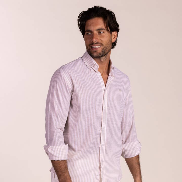 Hørskjorte med beige striber | Ubrique for engroshandel hos Custi Mikelo: Made in Spain