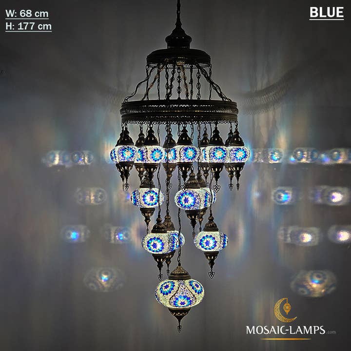 Lustre en mosaïque turque Pasha à 17 globes pour la vente par Mosaic Lamps