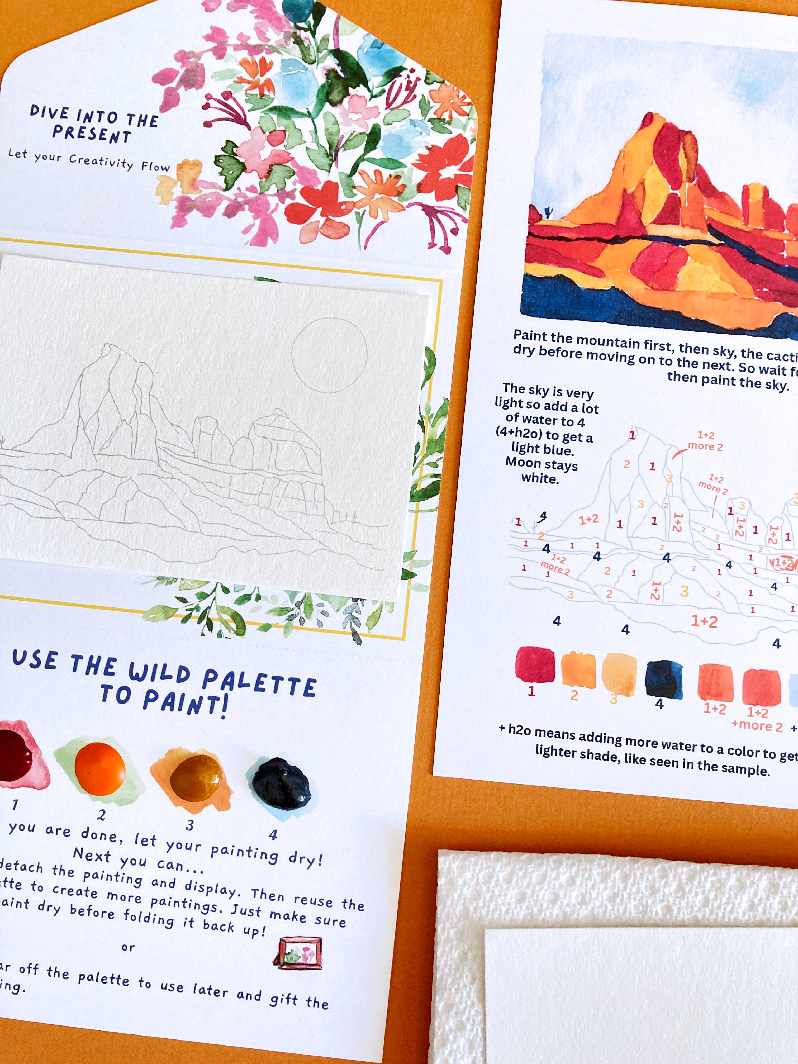 Pink Puddle Studio - Wholesale DIY Craft Kit - Red Rocks Mountain Landscape Watercolor Paint by Number Kit2