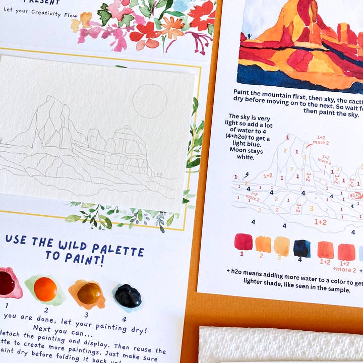 Pink Puddle Studio - Wholesale DIY Craft Kit - Red Rocks Mountain Landscape Watercolor Paint by Number Kit2