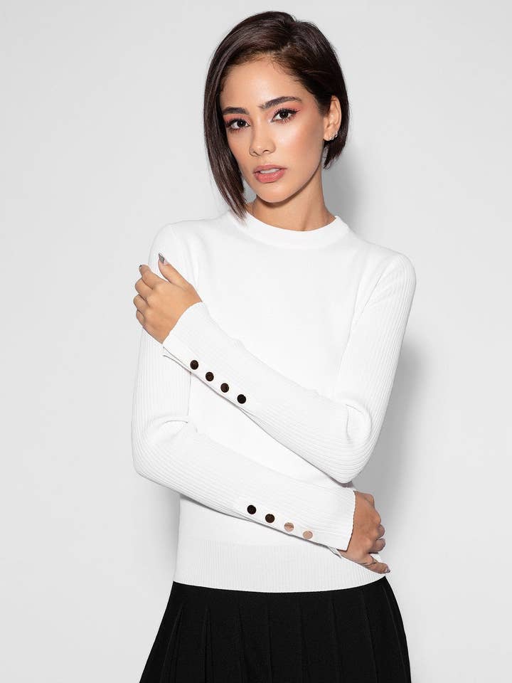 Darien White Knit Top for wholesale by Aleeza Paris