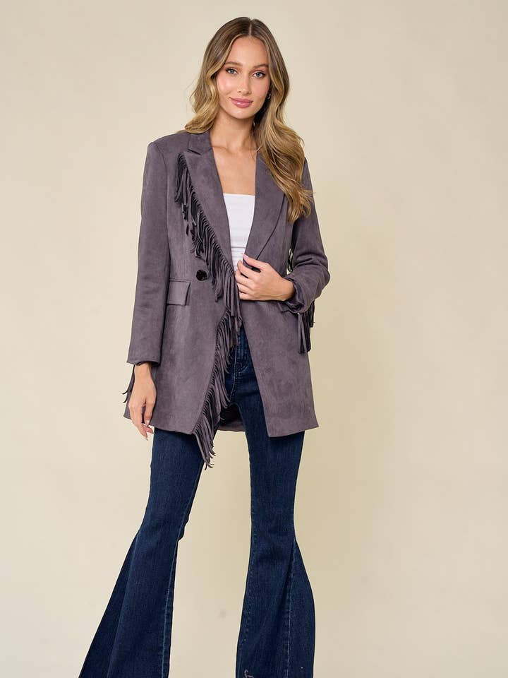 BLAZER À FRANGES EN FAUX DAIM - ANTHRACITE 2123 pour la vente par WISTERIA LANE