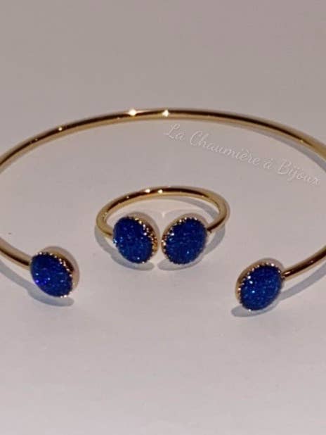 Duo serrated set - gold-plated ring & bangle for wholesale by La Chaumière à Bijoux