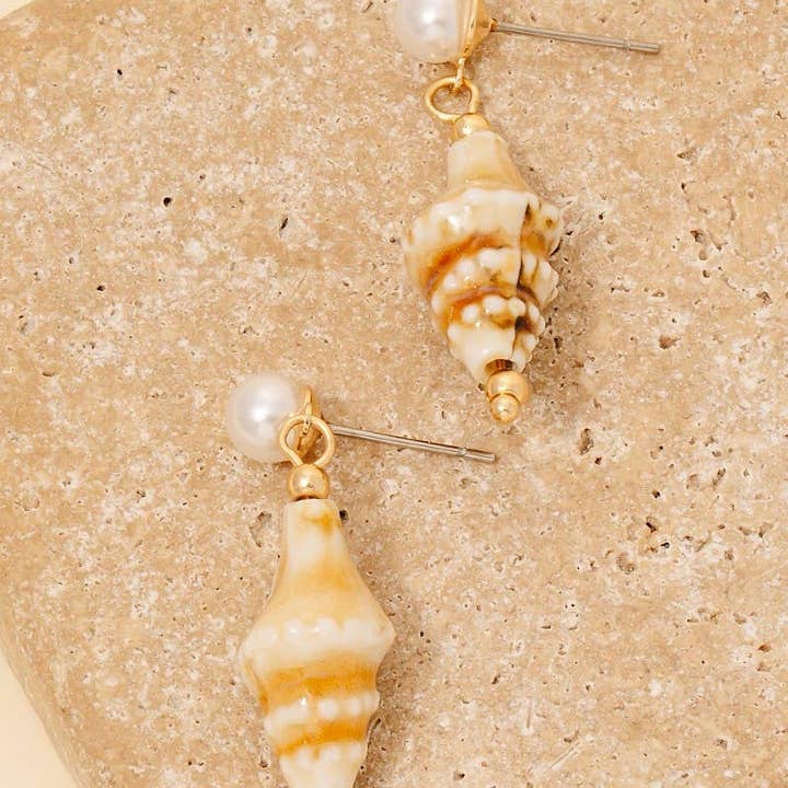 ELTENAJ - Wholesale Dangle Earrings - Pearl Stud And Sea Shell Dangle Earrings0