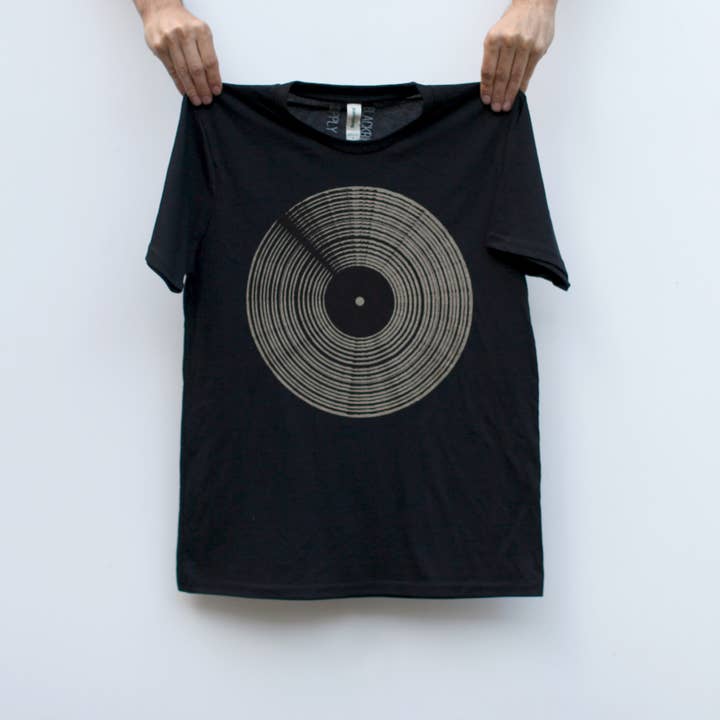 Blackbird Supply Co. - Wholesale Screen Printed T-Shirt - Men's - Gold Record LP Vinyl Record Mens Tee on Black Made in USA