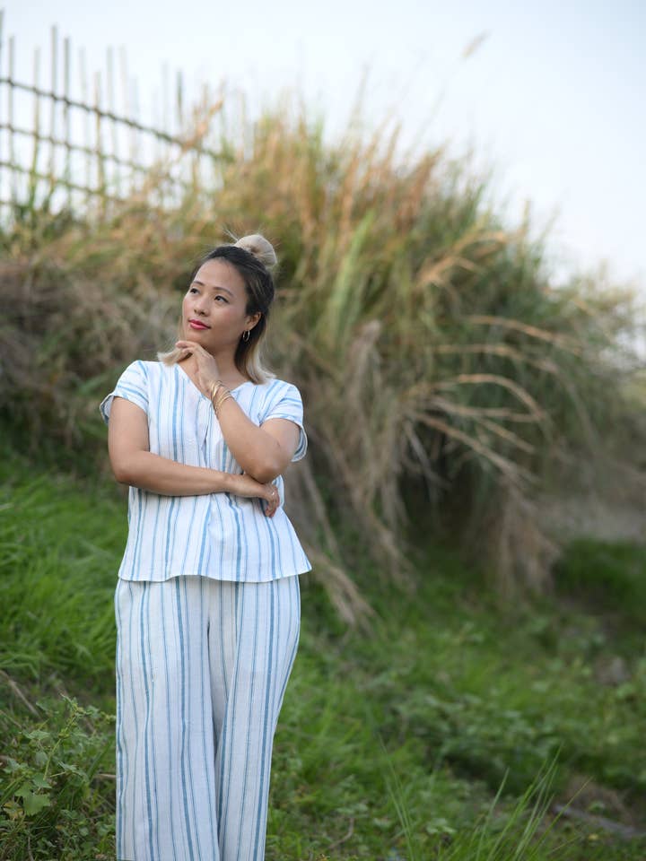 The Oasis Pants in Aegean Stripe for wholesale by Swahlee