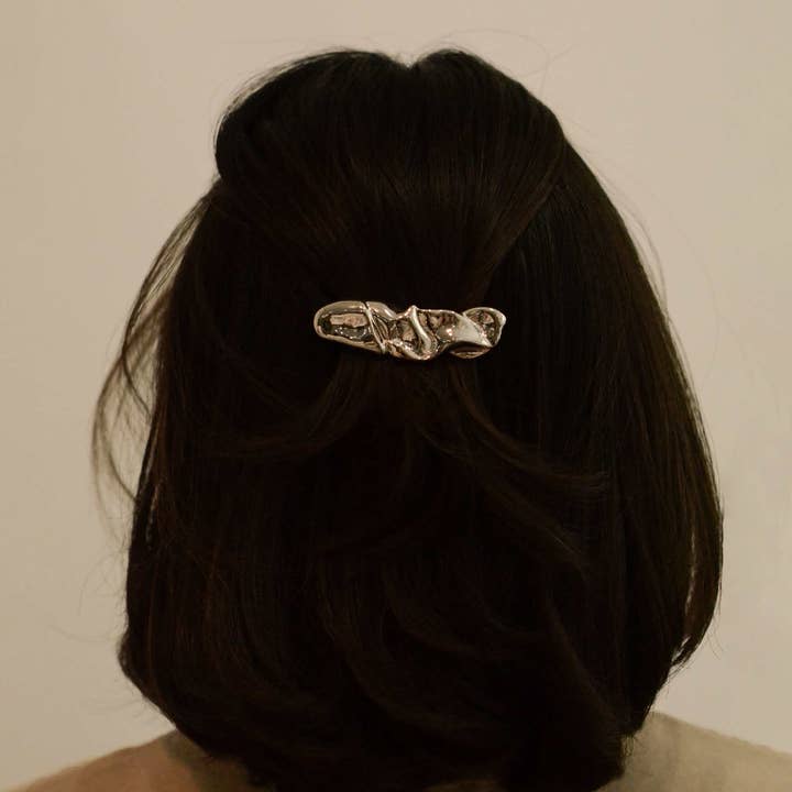 nar'sha - Wholesale Barrette - Women's - Textured Metal Barrette Hair Clip | Silver3