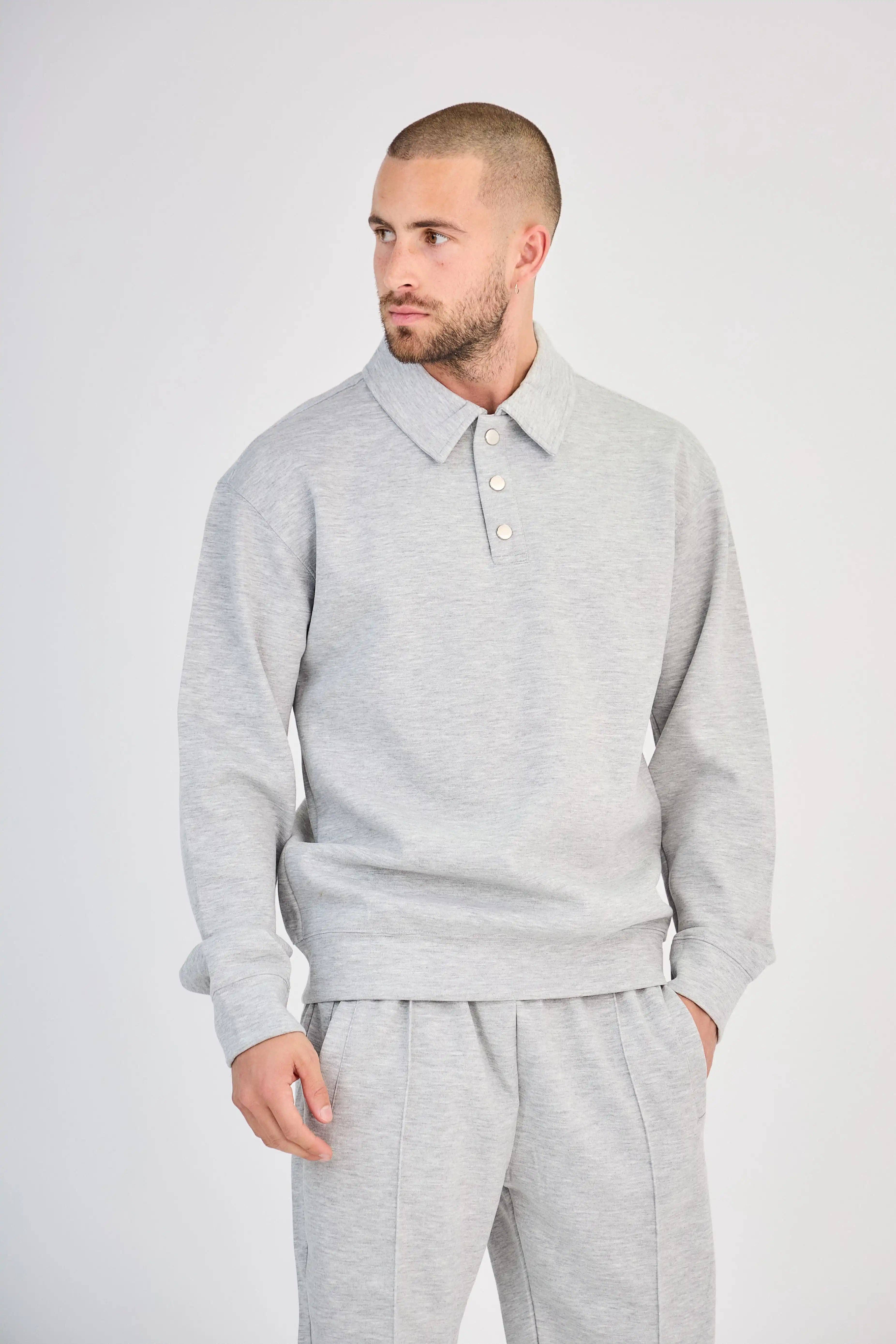 TOP MONDAY – wholesale Top & pant set (not loungewear) – Men's – Chic Heather Gray Polo Set1