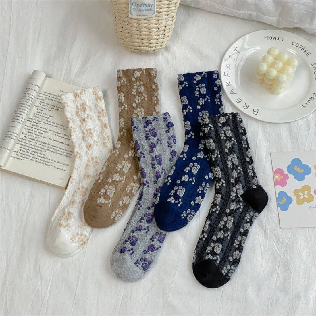 Funkyrel® Atzbranding Limited - Vente Chaussettes – femme - Rufia - Chaussettes mi-mollet style cour vintage à motif floral5