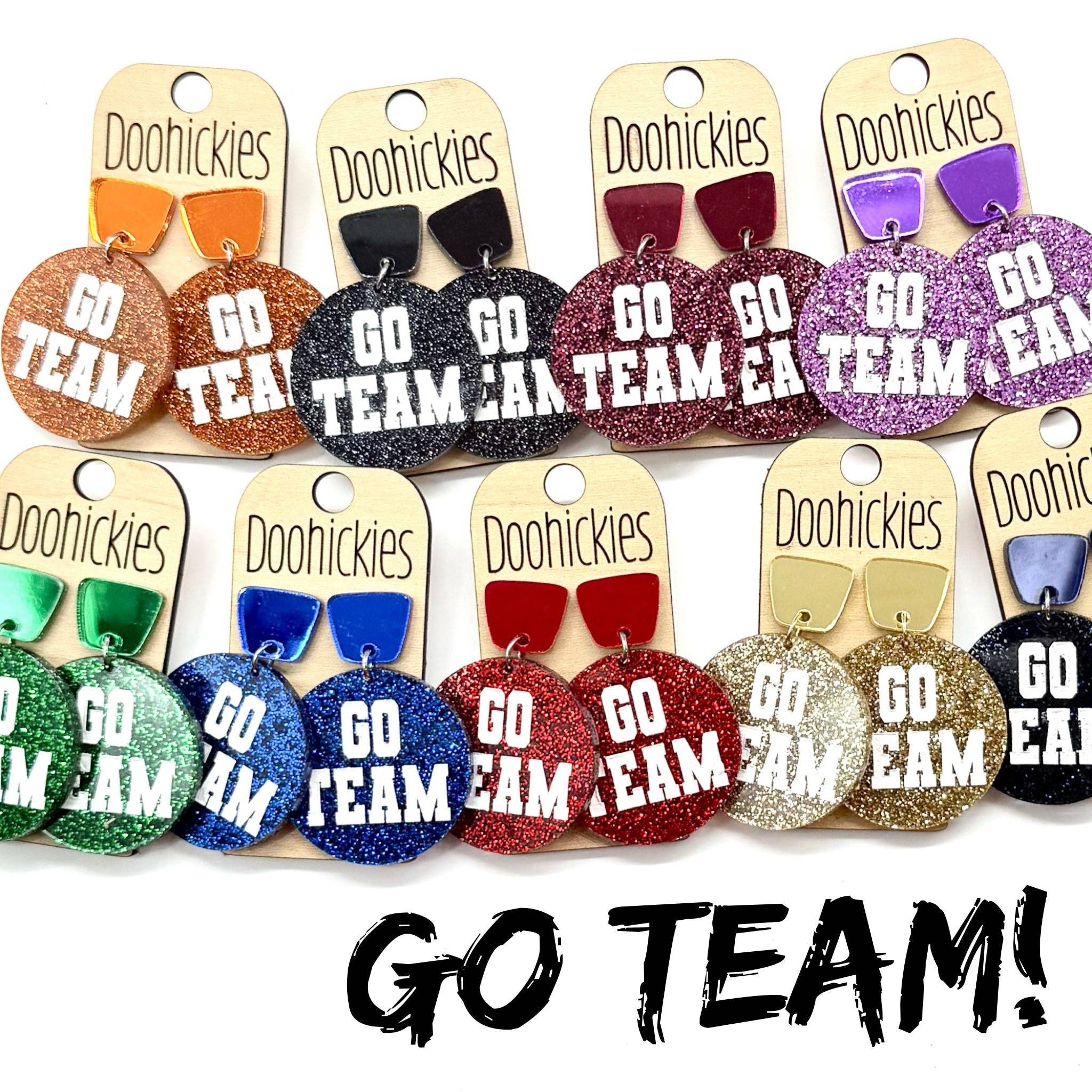 Doohickies – wholesale Dangle earrings – Go Team Glitter Piggyback Dangles - Custom Spirit Football Earrings - 9 Color Options2