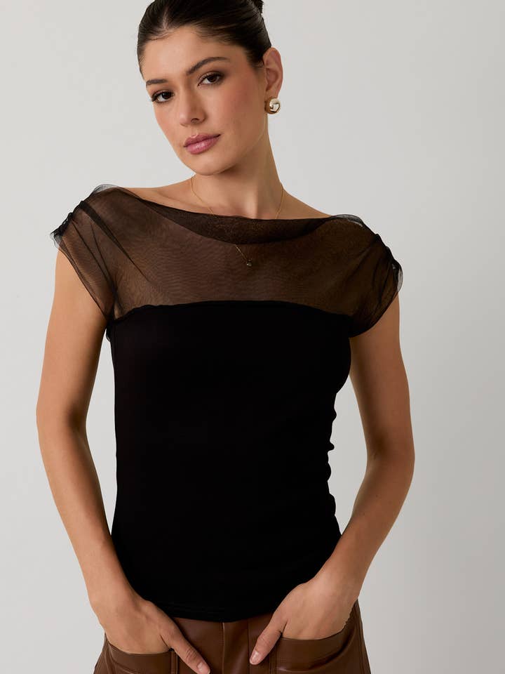 MESH & PONTI MIX DRAPE TOP for wholesale by Sunday Edition by LE LIS