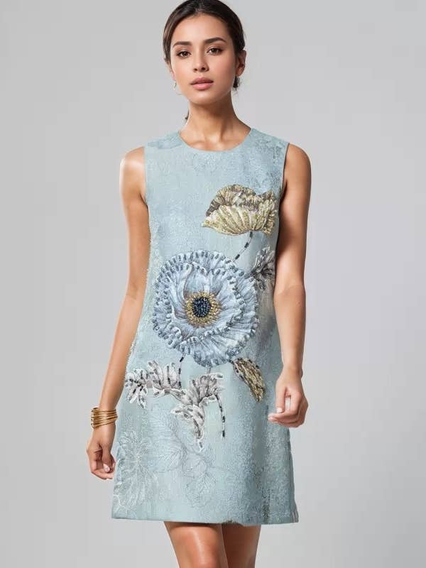 Productseeker – Großhandel Kleid – Damen – DR940Y Sommerkleid mit Rundhalsausschnitt und handperliertem Blumenmuster18